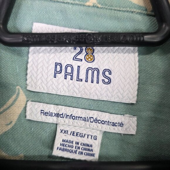 Mens 28 Palms Green & Beige Floral Print Silk Linen Blend Shirt Button Up XXL - Picture 2 of 7